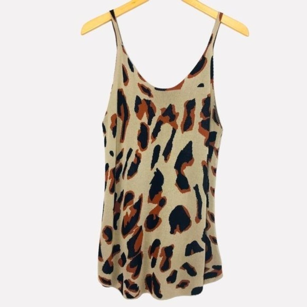 Leopard Print Spaghetti Strap Sweater Knit Tank